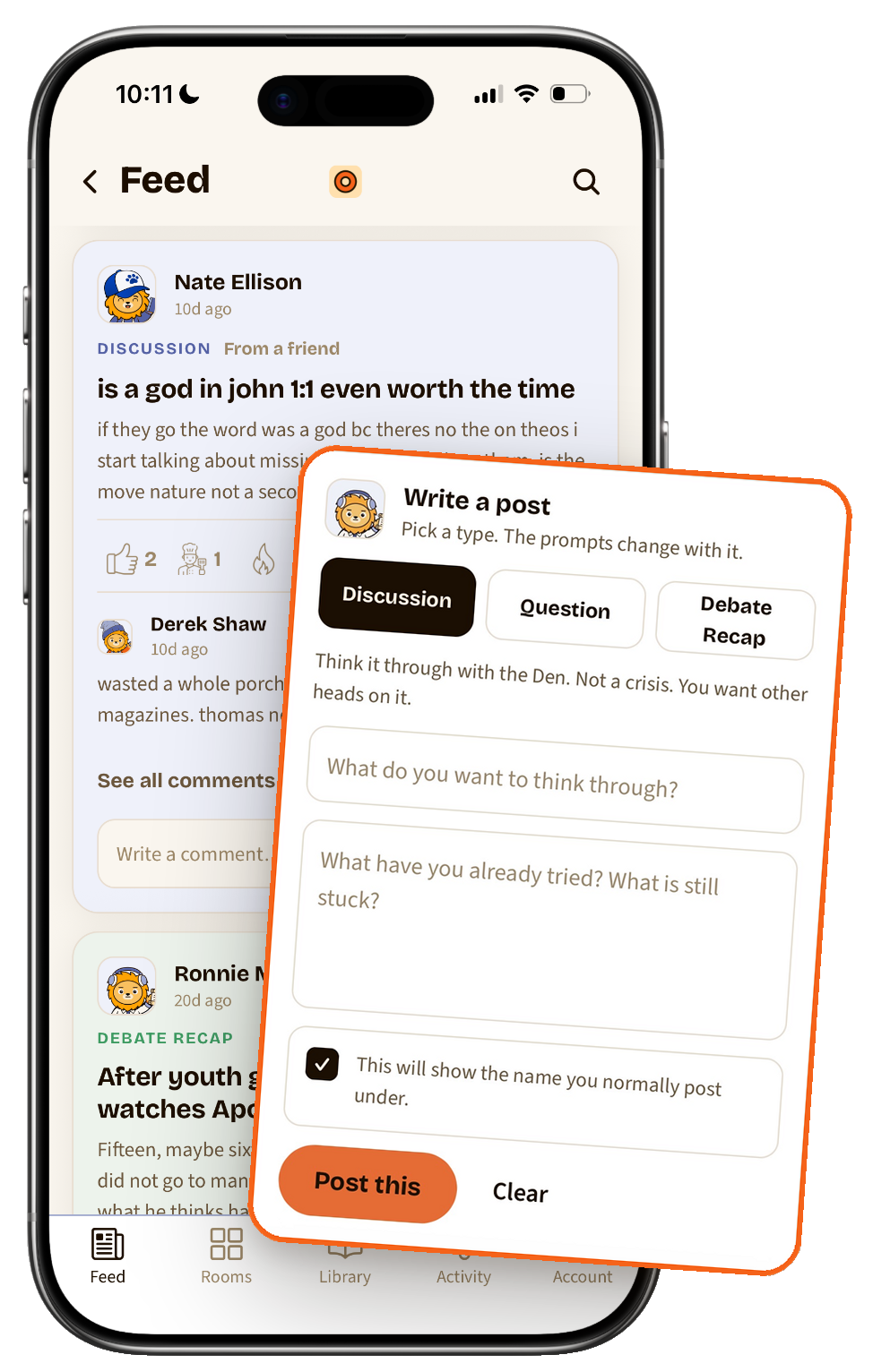 The Feed on a phone, with Write a post open